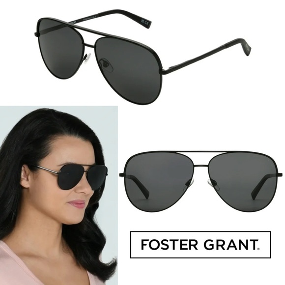 Foster Grant Polarized Matte Black Classic Aviator Sunglasses - Picture 1 of 2